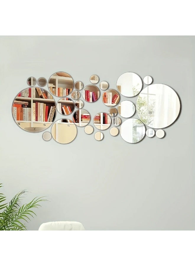 Zeemey 32pcs Round Acrylic Mirrors - Versatile Wall Decor for Bedroom, Living Room, Office, Kitchen, Bathroom - Space-Saving Design with No Electricity Needed, Bathroom Wall Art | Modern Wall Decor | Durable Acrylic, Bathroom Decor - Image 4