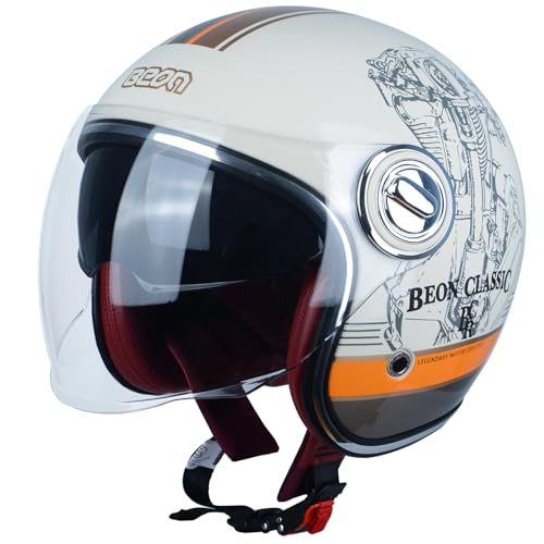 BEON Open Face Motorcycle Helmet for Adults, DOT Approved,Moped 3/4 Half Vespa Vintage Helmet with Dual Visors for Men and Women - Image 1
