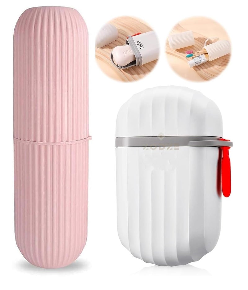 Toothbrush Travel Case, Portable Travel Soap Container Dish Tray, Portable, Toothpaste Travel Toothbrush Holder with Cover for Trip/Bathroom/Camping - (Pack of 2) - Image 2