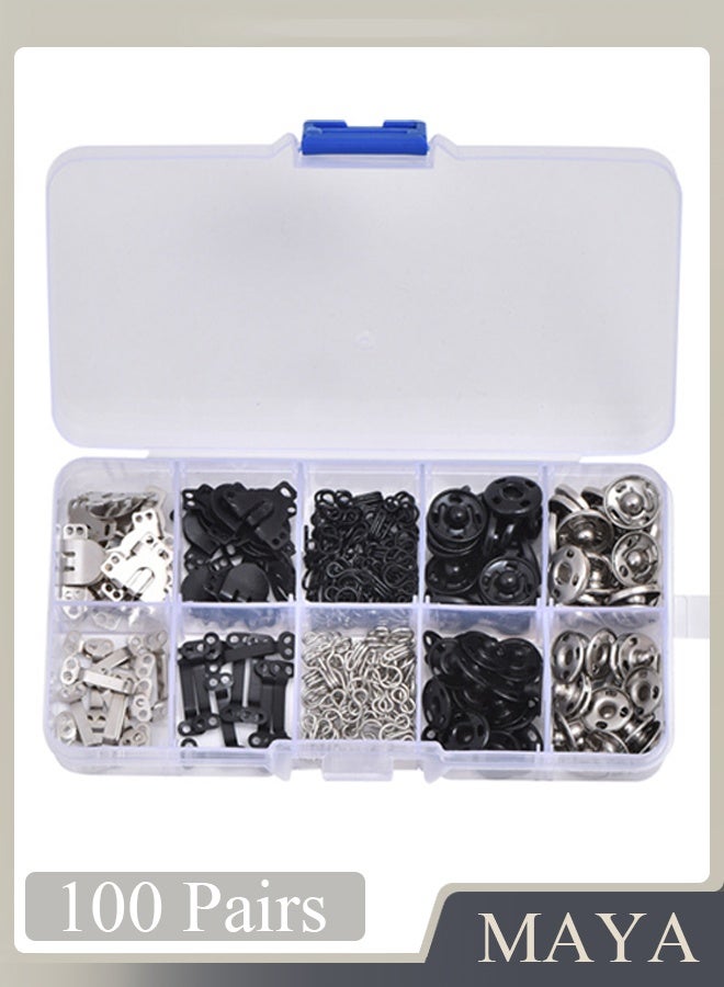 ١٠٠ زوج من خطافات وعيون التنورة بثلاثة أنماط، أدوات خياطة، أزرار كبس معدنية، أدوات تثبيت الملابس، مناسبة للخياطة والتطريز، للبنطلونات والتنانير والفساتين، لونان - Image 1