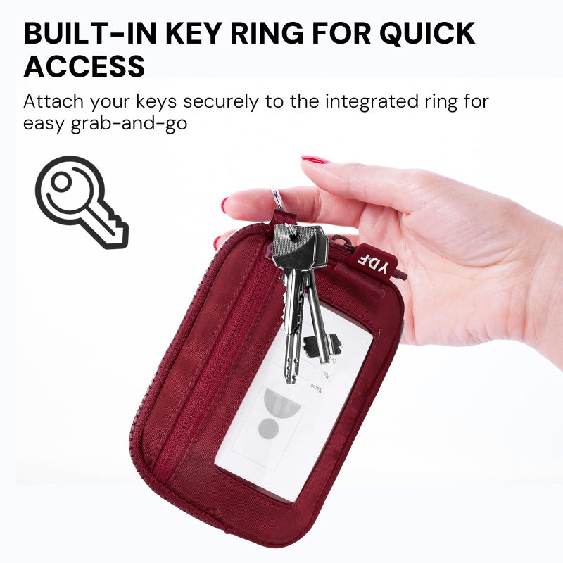 YDF Keychain Wallet for Women Mini Zip Card Holder with ID Window Coin Purse Detachable Wristlet Small Wallets Burgundy - Image 5