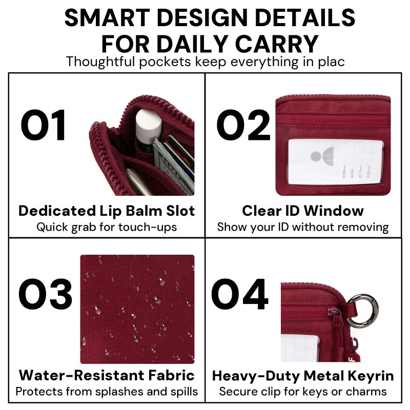YDF Keychain Wallet for Women Mini Zip Card Holder with ID Window Coin Purse Detachable Wristlet Small Wallets Burgundy - Image 4