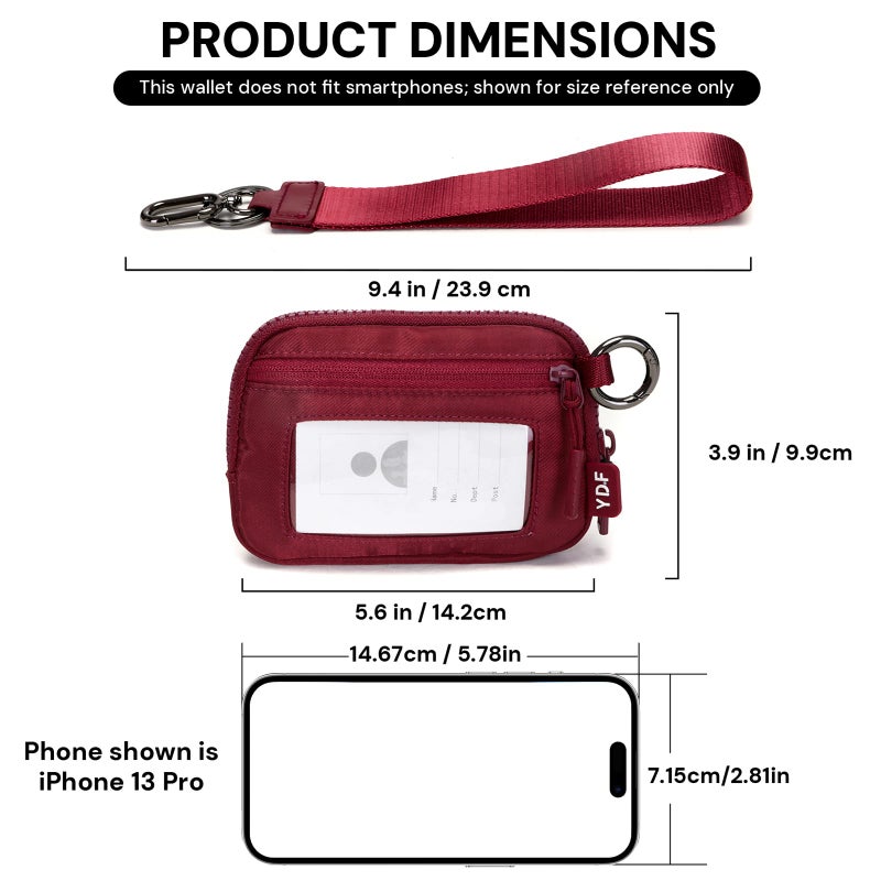 YDF Keychain Wallet for Women Mini Zip Card Holder with ID Window Coin Purse Detachable Wristlet Small Wallets Burgundy - Image 3