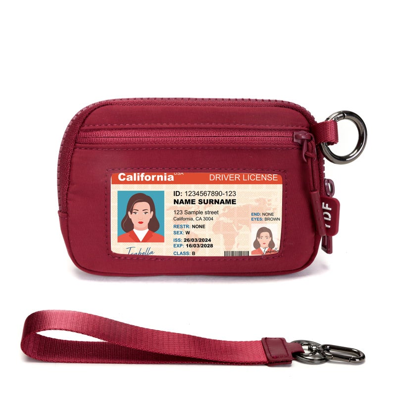 YDF Keychain Wallet for Women Mini Zip Card Holder with ID Window Coin Purse Detachable Wristlet Small Wallets Burgundy - Image 1