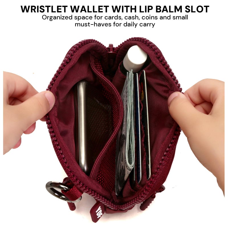 YDF Keychain Wallet for Women Mini Zip Card Holder with ID Window Coin Purse Detachable Wristlet Small Wallets Burgundy - Image 2