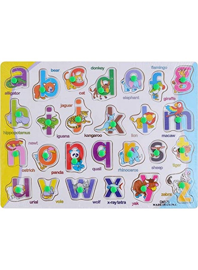 FunBlast Wooden Colorful Learning Educational Board for Kids with Knobs, Educational Learning Wooden Board Tray, Size- 30 X 22 CM, Available in 8 Different Variants (Small Alphabets) - Image 1
