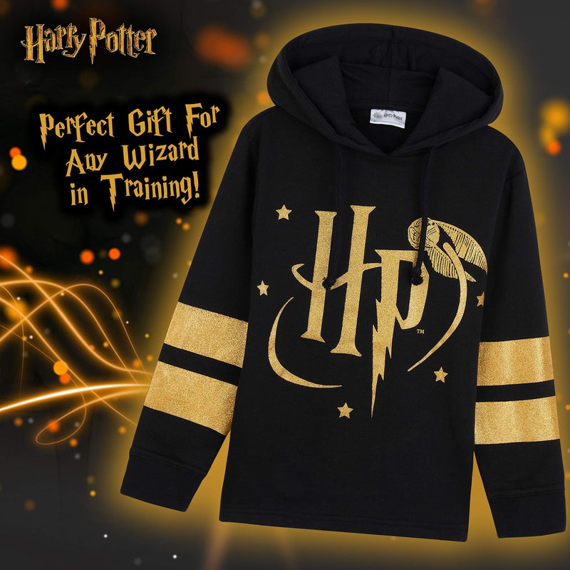 Harry Potter Girls Hoodie, Soft Cosy Hogwarts Hooded Sweatshirt - Gift for Girls (Black/Gold, 13-14 Years) - Image 3