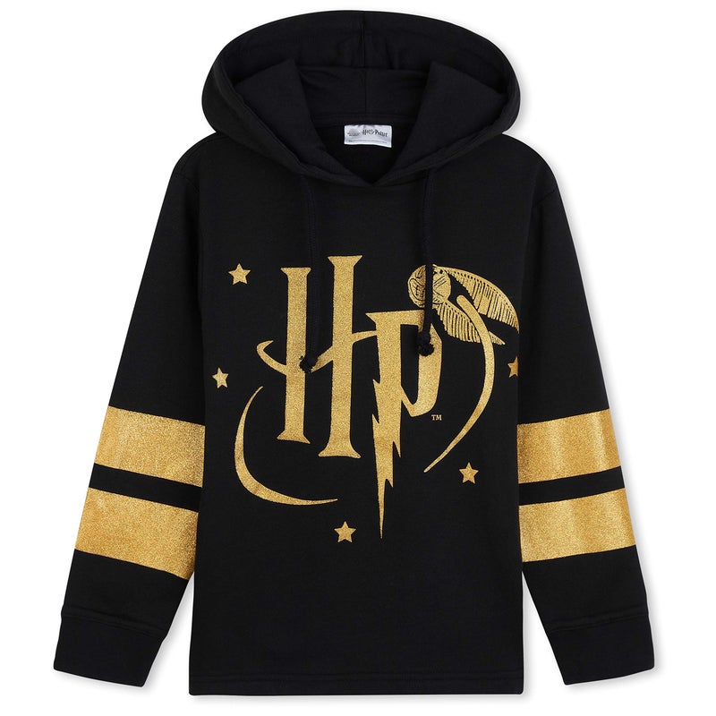 Harry Potter Girls Hoodie, Soft Cosy Hogwarts Hooded Sweatshirt - Gift for Girls (Black/Gold, 13-14 Years) - Image 1