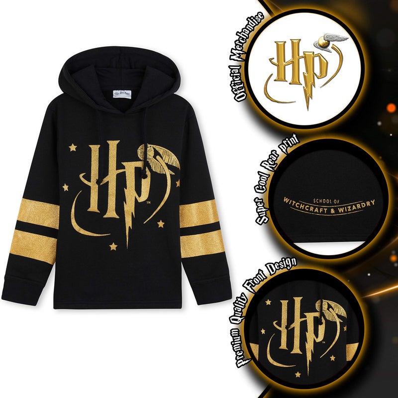 Harry Potter Girls Hoodie, Soft Cosy Hogwarts Hooded Sweatshirt - Gift for Girls (Black/Gold, 13-14 Years) - Image 2