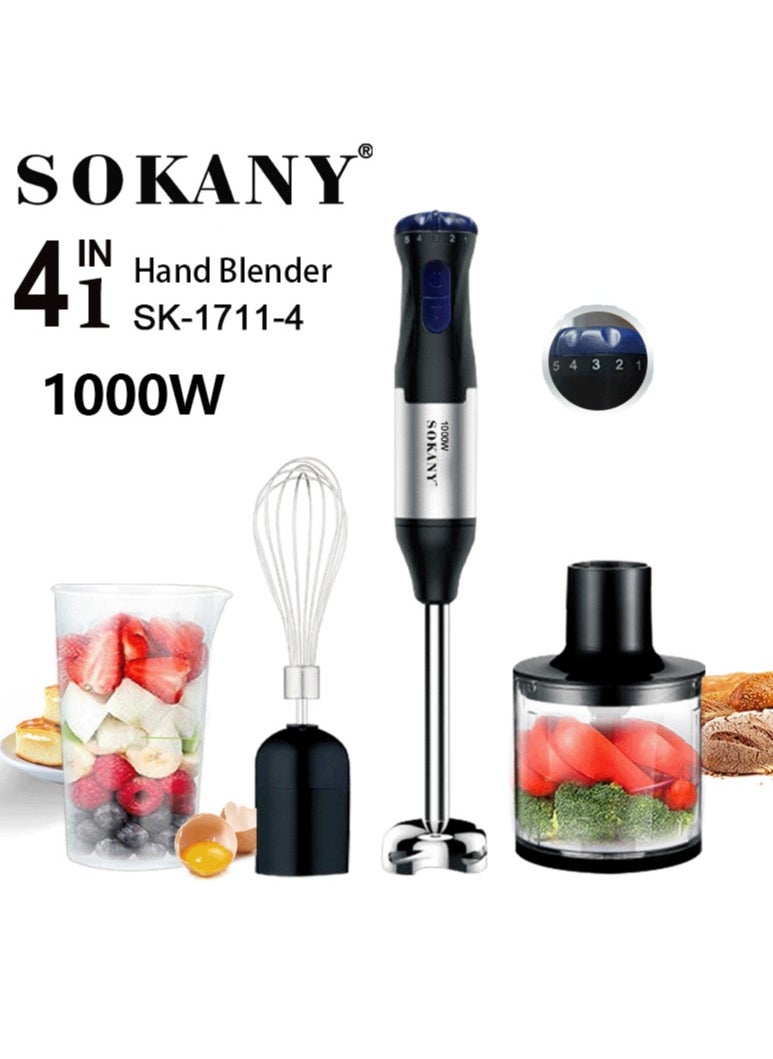 sokany 4 In 1 Electric Hand Blender Handheld Blender,Chopper, Mixer,1000.0 W SK-1711-4  - Image 1