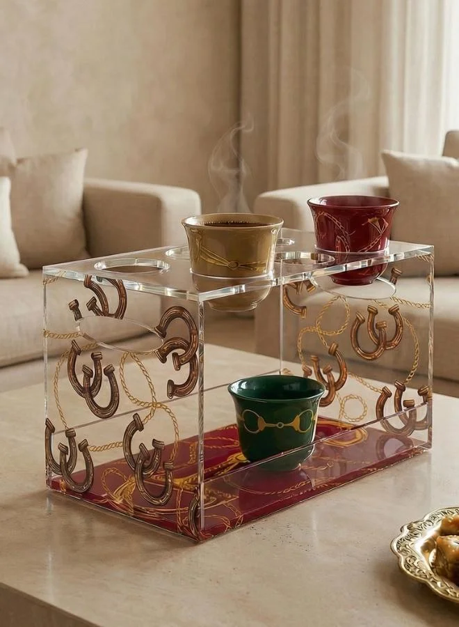 صلصال Fares Arabic Coffee Cups Holder - Maroon Red