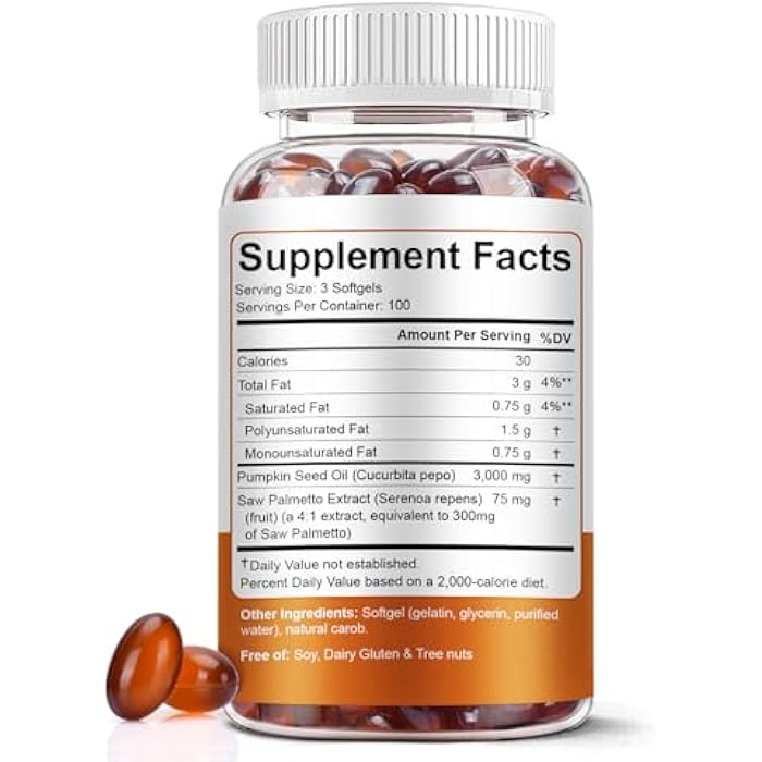 BEWORD Pumpkin Seed Oil with Saw Palmetto Softgels, 3000mg Per Serving, 300 Softgels | Cold-Pressed with Essential Fatty Acids & Phytosterols | Supports Hair, Urinary, Bladder & Prostate Health | Non-GMO - Image 2