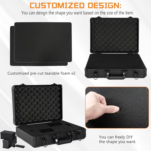 ITHWIU 17 Inch Aluminum Carrying Case 17 X 12 X 6 Inch Ideal for Microphone & Camera Gear Transportation, DJ Mixer Case with Customizable Pre-Diced Foam, Black - Image 2