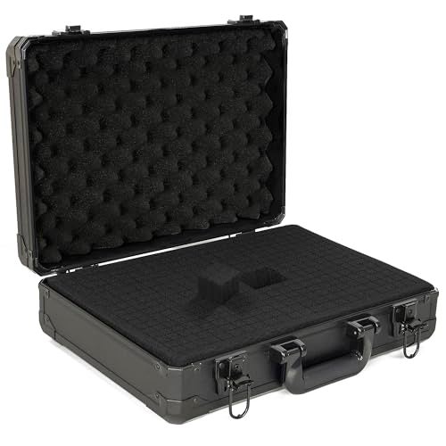 ITHWIU 17 Inch Aluminum Carrying Case 17 X 12 X 6 Inch Ideal for Microphone & Camera Gear Transportation, DJ Mixer Case with Customizable Pre-Diced Foam, Black - Image 1