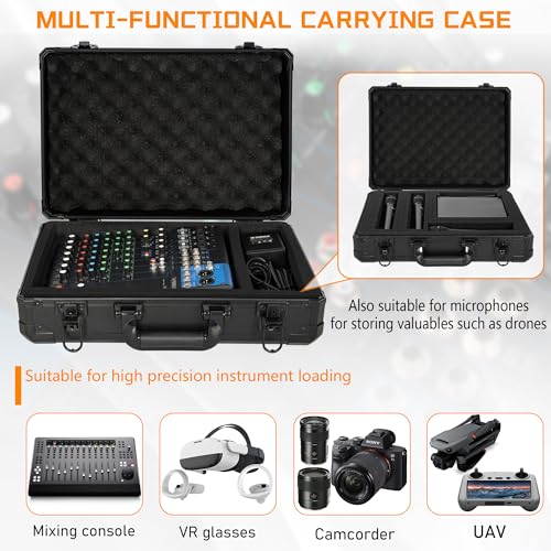 ITHWIU 17 Inch Aluminum Carrying Case 17 X 12 X 6 Inch Ideal for Microphone & Camera Gear Transportation, DJ Mixer Case with Customizable Pre-Diced Foam, Black - Image 3
