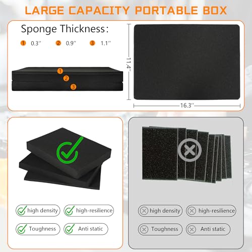 ITHWIU 17 Inch Aluminum Carrying Case 17 X 12 X 6 Inch Ideal for Microphone & Camera Gear Transportation, DJ Mixer Case with Customizable Pre-Diced Foam, Black - Image 5