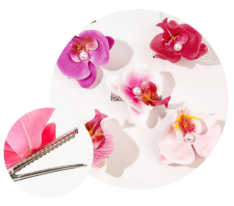 ALIMITOPIA Flower Hair Clip Bohemia Hawaiian Fabric Artificial Moth Orchid Flower Alligator Hair Clip Hairpin Barrette Headdress Bobby Pins Headwear Hair Accessories(4 inches;6pcs) - Image 3