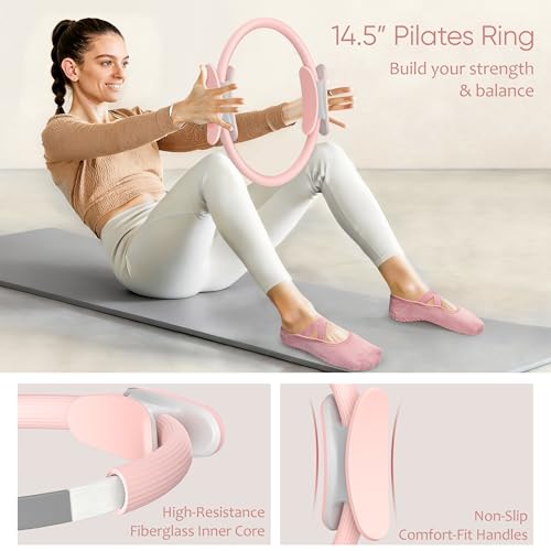NANATI Pilates Kit 18PCS, Pilates Essentials Kit for Women Home Workouts, Pilates Equipment with 14.5" Pilates Ring and Ball,7 Resistance Bands,Ankle Weights,Sliders & Grip Socks for Beginners - Image 3