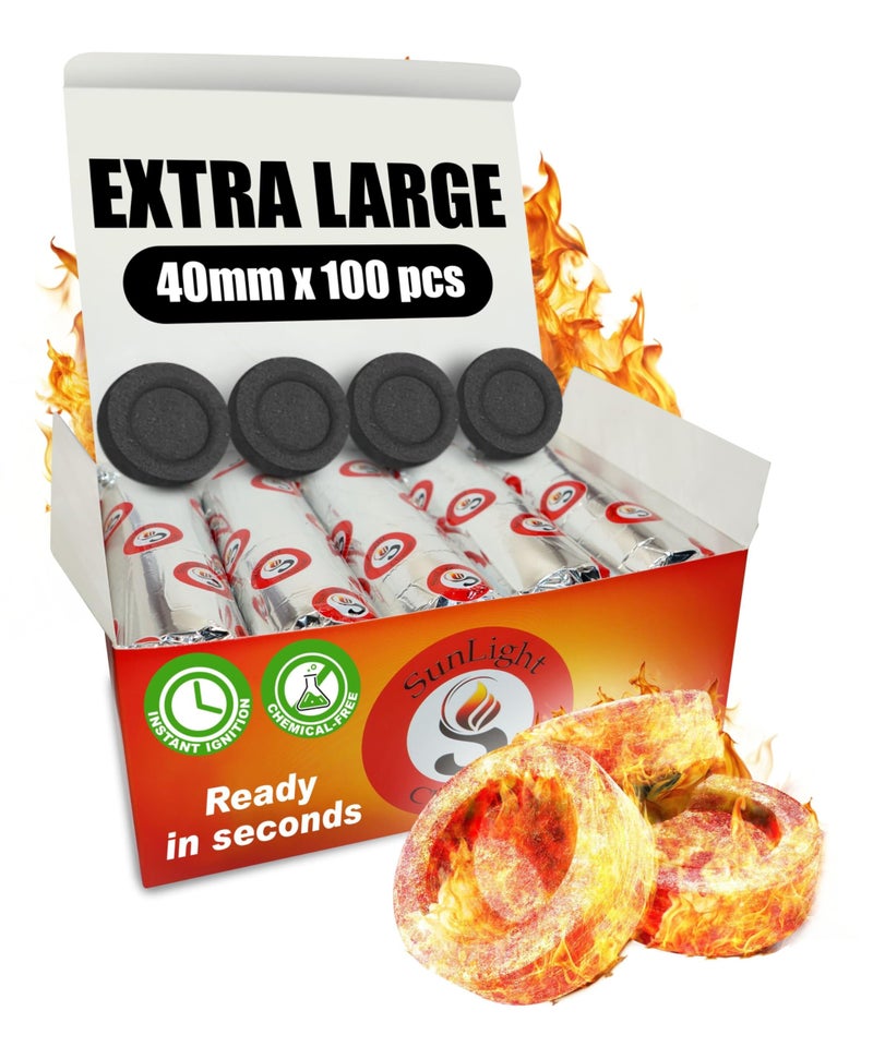 Sunlight Charcoal Sunlight Charcoal Tablets for Incense  Quick Light Coal Tablets  Charcoal Disks  40 mm Coal Rolls  Coal Briquettes  Slow Burn  Instant Lighting 100 