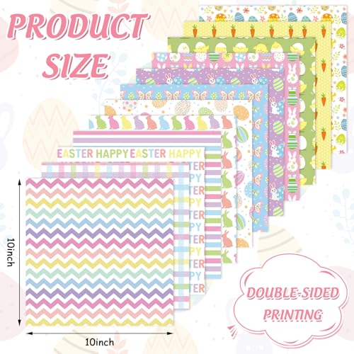 Whaline 12 Pcs Easter Cotton Fabric Bundles 10 x 10 Inch Colorful Easter Bunny Rabbit Egg Carrot Fabric Square Quilting Patchwork for Silly Goose DIY Craft Home Party Decor - Image 3