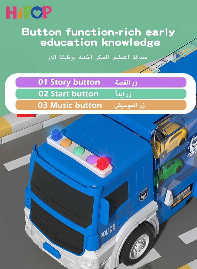 هيبوب شاحنة حاوية سيارة2 في 1  مع الموسيقى والقصة ، تحويل لعبة تخزين حاوية سيارة لعبة ، لعبة التعليم المبكر  - Image 2