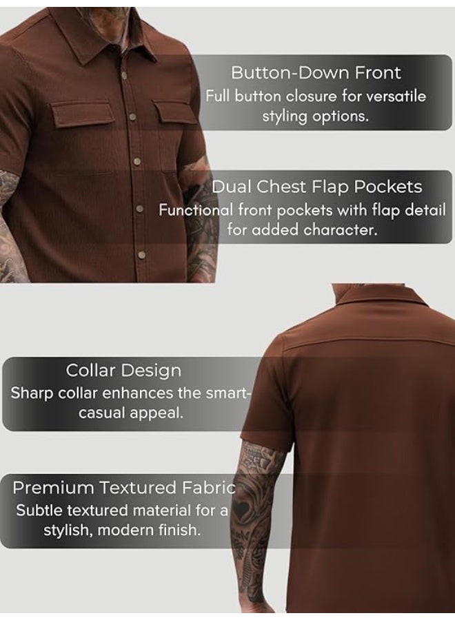 greciilooks قميص GRECIILOOKS للرجال | قميص صيفي كلاسيكي للرجال | قمصان رجالية كاجوال بقصة عادية (Regular Fit)، مصنوعة من مزيج ناعم من البوليستر والقطن، مع إغلاق بأزرار - مقاس 3XL - Image 3
