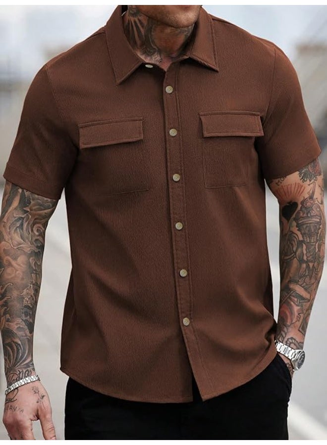 greciilooks قميص GRECIILOOKS للرجال | قميص صيفي كلاسيكي للرجال | قمصان رجالية كاجوال بقصة عادية (Regular Fit)، مصنوعة من مزيج ناعم من البوليستر والقطن، مع إغلاق بأزرار - مقاس 3XL - Image 4