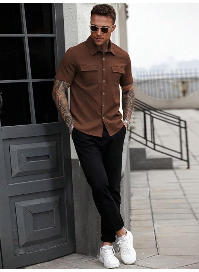 greciilooks قميص GRECIILOOKS للرجال | قميص صيفي كلاسيكي للرجال | قمصان رجالية كاجوال بقصة عادية (Regular Fit)، مصنوعة من مزيج ناعم من البوليستر والقطن، مع إغلاق بأزرار - مقاس 3XL - Image 2