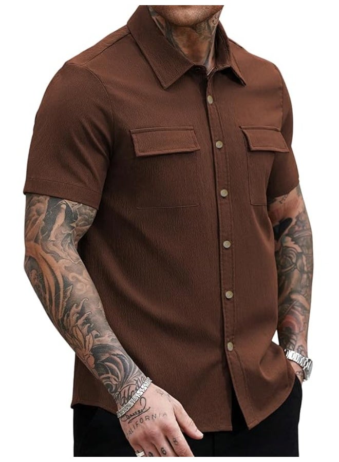 greciilooks قميص GRECIILOOKS للرجال | قميص صيفي كلاسيكي للرجال | قمصان رجالية كاجوال بقصة عادية (Regular Fit)، مصنوعة من مزيج ناعم من البوليستر والقطن، مع إغلاق بأزرار - مقاس 3XL - Image 1