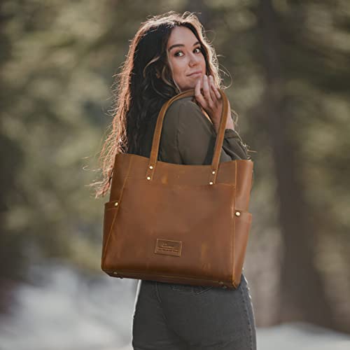 S-ZONE Genuine Leather Tote Bag Large Shoulder Purse Work Vintage Handbag for Women-brown - Image 2