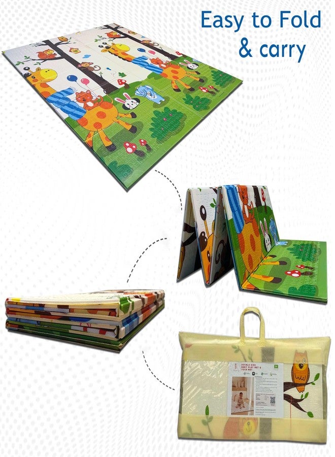 ROARIFY Premium Reversible Baby Play Mat | Extra Large Soft Foam Crawling Mat for Babies & Toddlers | Non-Slip, Waterproof, Easy to Clean | Foldable Learning Play Mat for Indoor & Outdoor (6.5 X 5 ft, 0.8 cm Thickness) Cartoon-Giraffe, Multicolor - Image 3