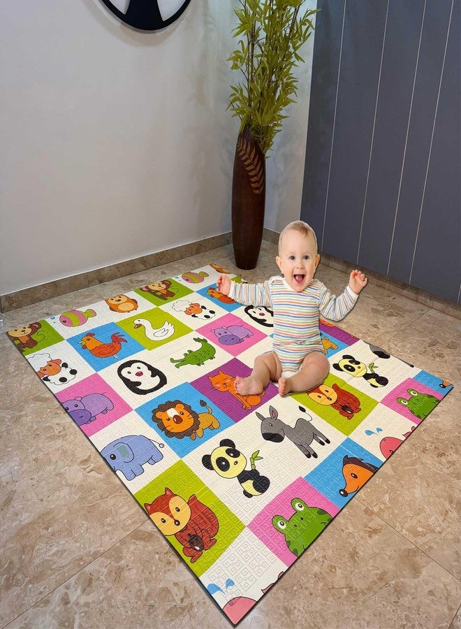 ROARIFY Premium Reversible Baby Play Mat | Extra Large Soft Foam Crawling Mat for Babies & Toddlers | Non-Slip, Waterproof, Easy to Clean | Foldable Learning Play Mat for Indoor & Outdoor (6.5 X 5 ft, 0.8 cm Thickness) Cartoon-Giraffe, Multicolor - Image 1