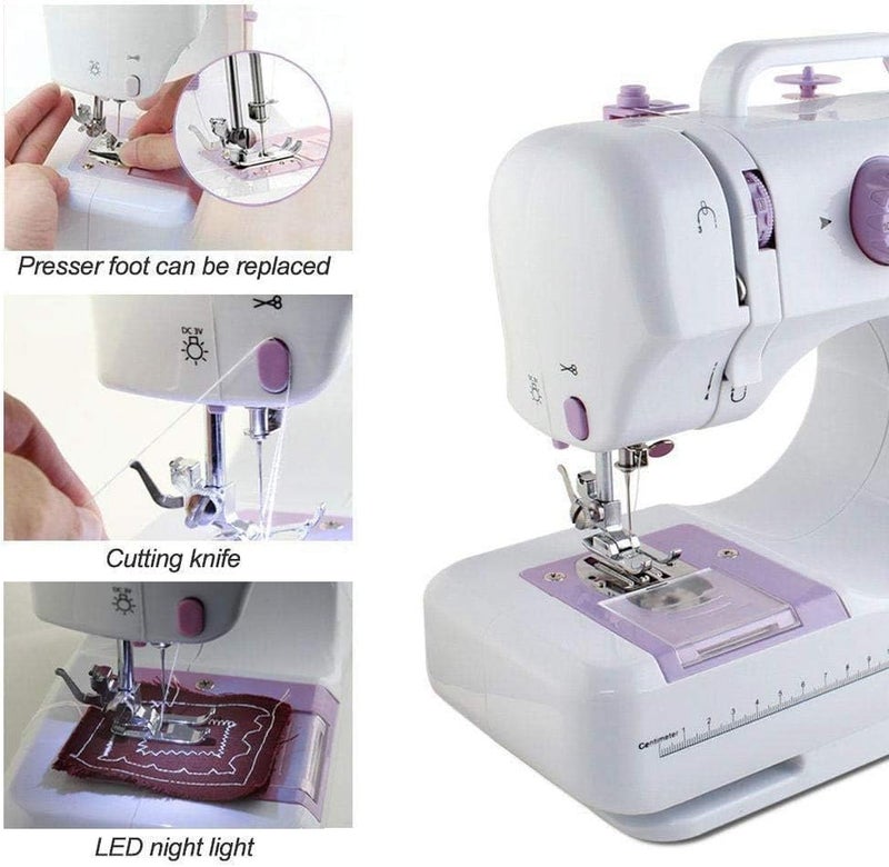 Showay Portable Multi-Function Sewing Machine, 12 Stitches Double Speed Control Heavy Electric Handheld Embroidery Overlock Quick Household Tool With Table Lamp - Image 5