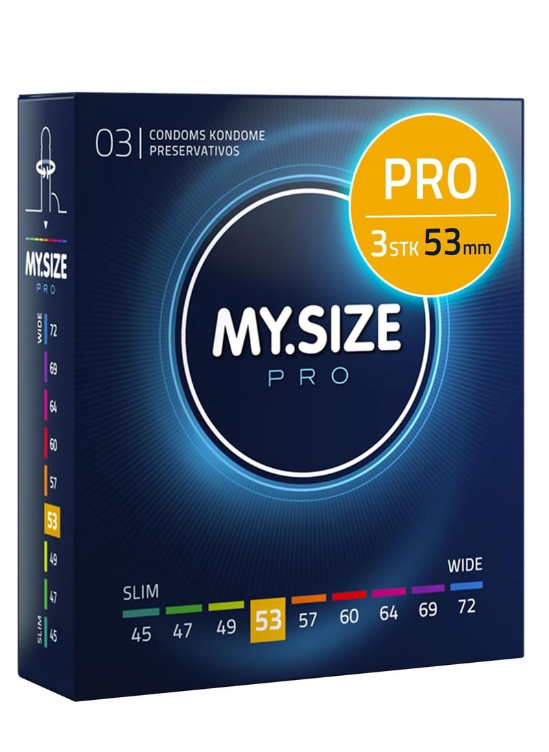 My Size Pro - Ultra Thin Condoms 3 Pieces (53 Size) – Odorless, Long Lasting, Sustainable, Premium Quality for Maximum Comfort, Pleasure, and Sexual Health – Proper Fit Reduces Risks and Enhances Protection – Latex Men Condoms Available in Multiple Sizes (45 to 72) - Image 1