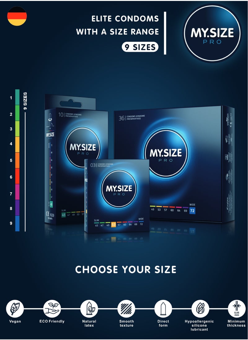 My Size Pro - Ultra Thin Condoms 3 Pieces (53 Size) – Odorless, Long Lasting, Sustainable, Premium Quality for Maximum Comfort, Pleasure, and Sexual Health – Proper Fit Reduces Risks and Enhances Protection – Latex Men Condoms Available in Multiple Sizes (45 to 72) - Image 1