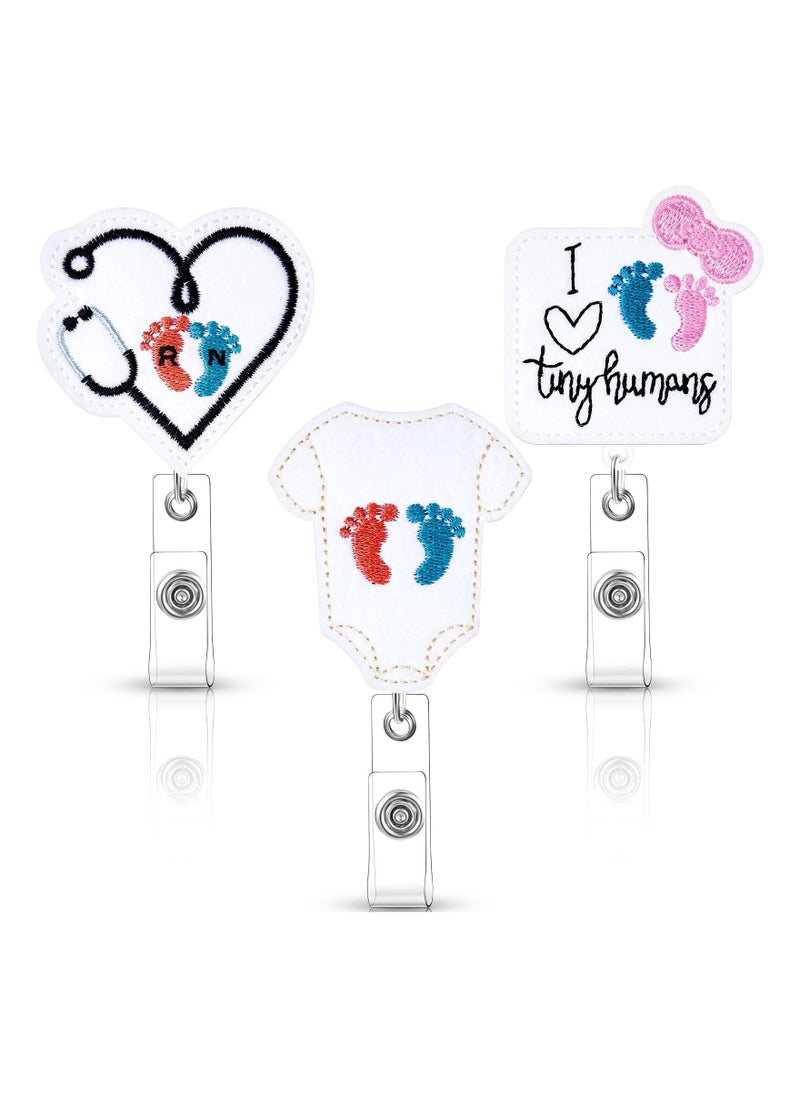 Y&D 3 Pcs Retractable ID Badge Reel Baby Feet Holder with Clip Felt Labor and Delivery Nurse Gifts  - Image 1