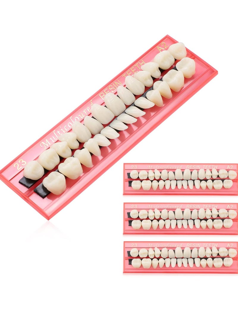 Nuanchu 4 Sets Acrylic Resin Fake Teeth Denture Replacement Teeth False Teeth Teeth Upper and Lower Synthetic Resin Teeth for Halloween Party Replacement, 112 Pieces, 23 A2 - Image 1