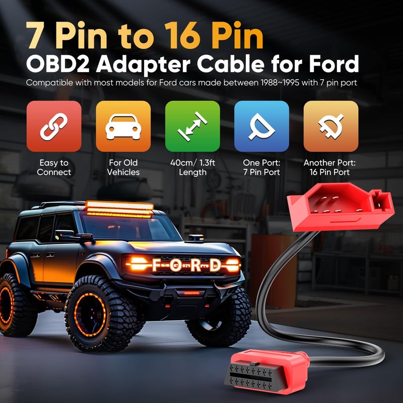 Autel 7 Pin OBD1 to OBD2 Adapter Cable for Ford, 7Pin OBD1 to 16 Pin OBD2 Diagnostic Cable, Fit for Ford Vehicles with 7Pin Port, Work with Scan Tool and Code Reader - Image 3