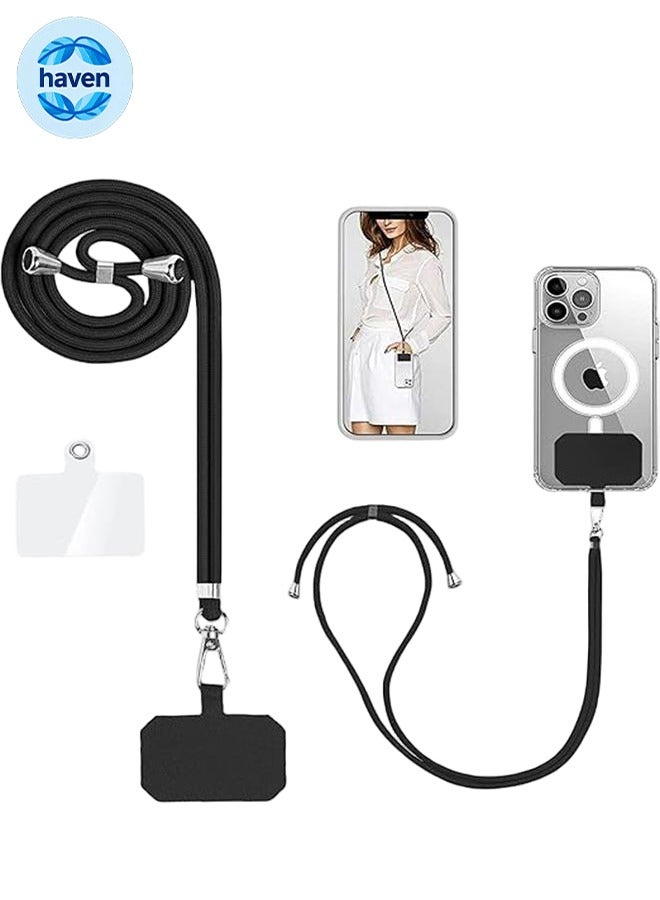 HAVEN Phone Lanyard, Universal Crossbody Phone Lanyard, Multi-Purpose Nylon Patch, Adjustable Shoulder and Neck Straps, Compatible with Most Smartphones, Two Lengths (Black) - Image 1