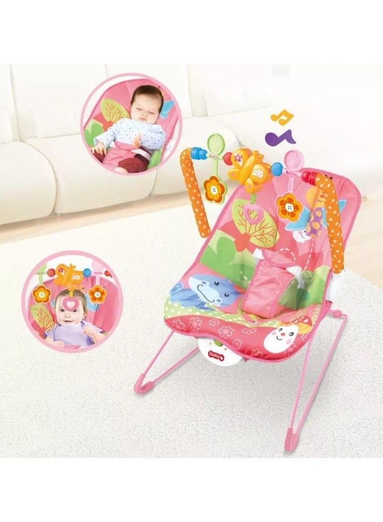 Tiibaby Musical Baby Bouncer Chair, Pink, with Vibration and Toy Bar 0-30 Months - Image 3