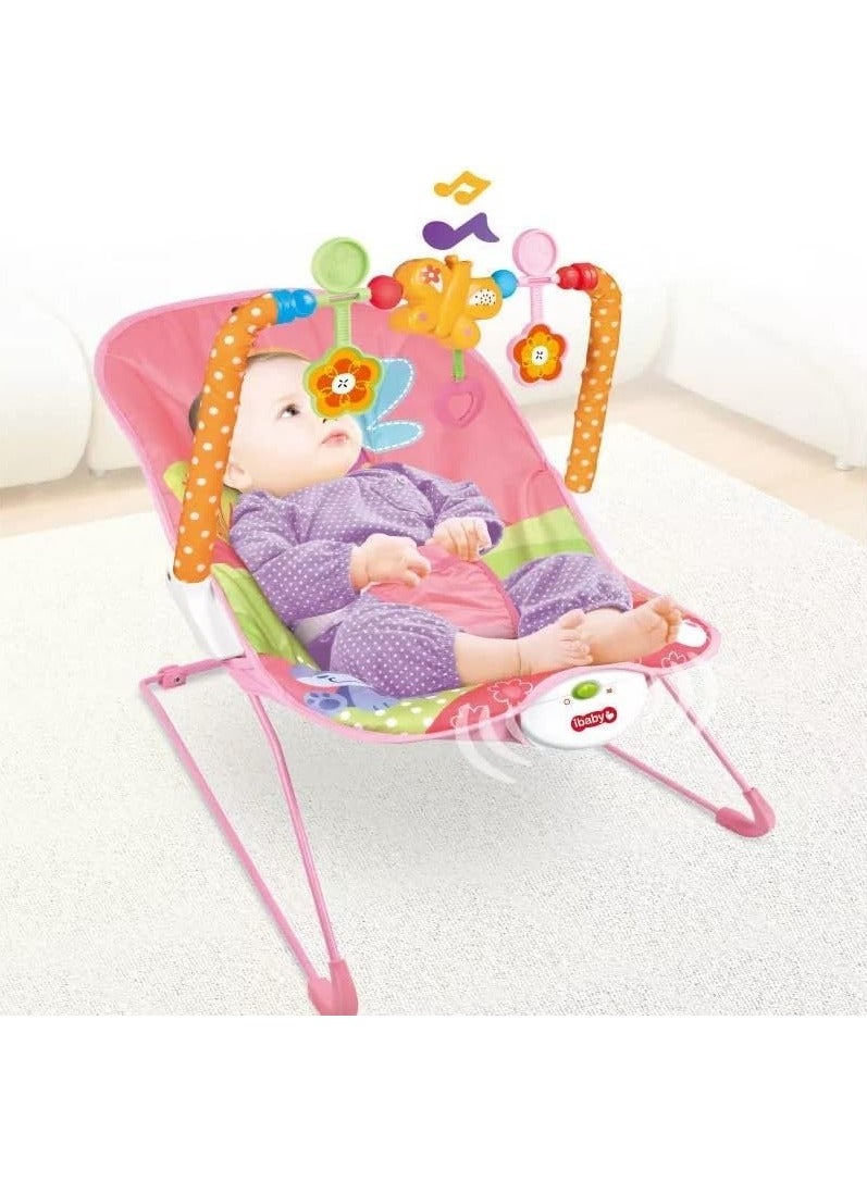 Tiibaby Musical Baby Bouncer Chair, Pink, with Vibration and Toy Bar 0-30 Months - Image 2