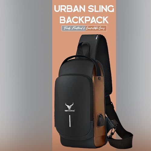 REDHORNS Waterproof Crossbody Chest Bag for Men & Women with USB Charging Port Unisex Design Anti-Theft Zipper Password Lock Shoulder Bag, Sling Bag for Travel (Black, Gold) - Image 2