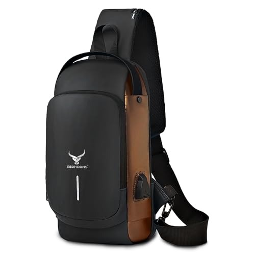 REDHORNS Waterproof Crossbody Chest Bag for Men & Women with USB Charging Port Unisex Design Anti-Theft Zipper Password Lock Shoulder Bag, Sling Bag for Travel (Black, Gold) - Image 1