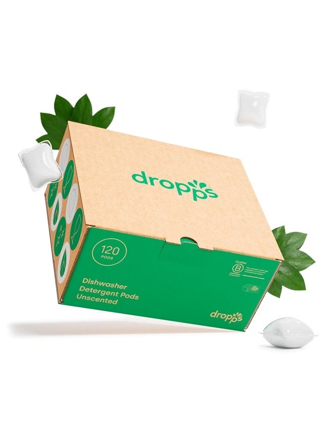 dropps Dropps Dishwasher Detergent Pods: Unscented | 120 Count | Cuts Grease & Fights Stuck On Food | For Sparkling Glassware & Dishes | Low Waste Packaging  - Image 1