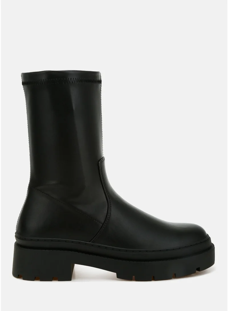 London Rag Women's Chunky Faux Leather Calf Boots in Black