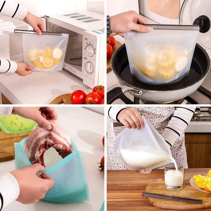 Mobhada Silicone Ziplock Storage Bag for Food, Snack, Vegetables, Meat Reusable Storage Container, Organizer, Preservation Leakproof Pouch for Fridge and Microwave (1000 ML- Pack of 1) (1) - Image 4