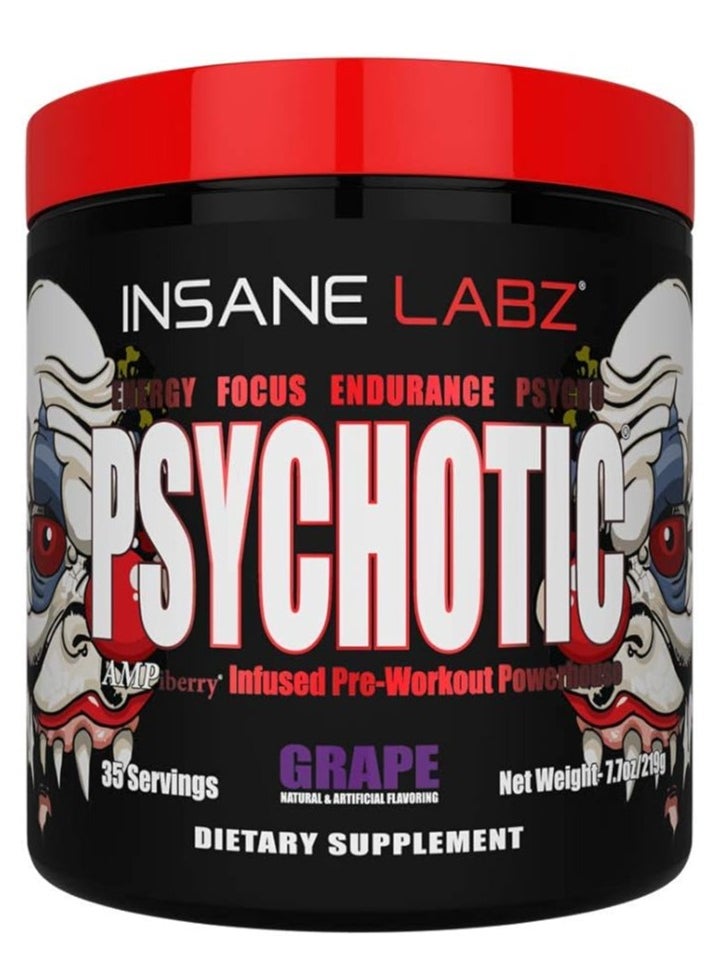 Insane labz Insane Labz Psychotic, High Stimulant Pre Workout Powder, Extreme Lasting Energy, Focus and Endurance with Beta Alanine, Creatine Monohydrate DMAE, 35 Srvgs (grape) 