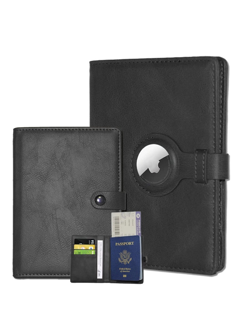 KASTWAVE Travel Passport Wallet for Women Men with Airtag Holder, RFID Passport and Vaccine Card Holder Combo with Card Slot, Leather Airtag Passport Holder and Airplane Travel Essentials  - Image 1