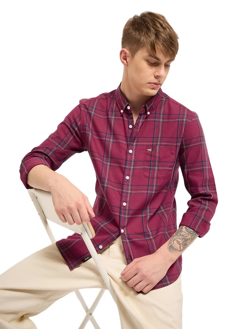 THE BEAR HOUSE Cotton Shirt for Men | Slim Fit, Long Sleeve, Casual or Formal Button-Down | Soft, Breathable Fabric for Work, Everyday, & All-Season Wear in Stylish