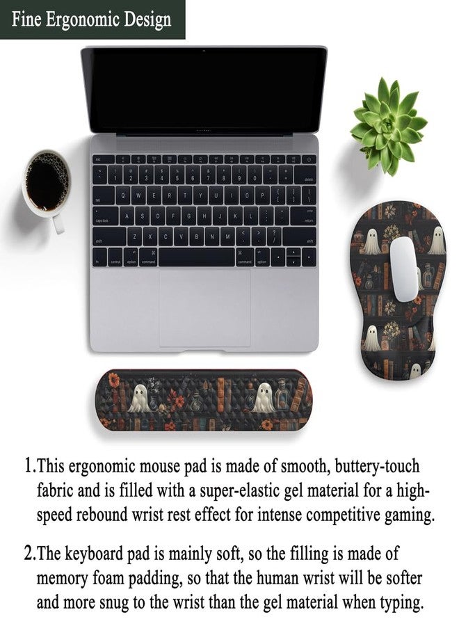 Mechanical Cattle Ghost Book Mousepad with Wrist Rest Halloween Computer Keyboard Mouse Pad Black Cute, Mouse Pad with Wrist Rest for Computer Keyboard, 2 In1 Mousepad with Wrist Support Easy Typing&Relieve Wrist Pai - Image 4